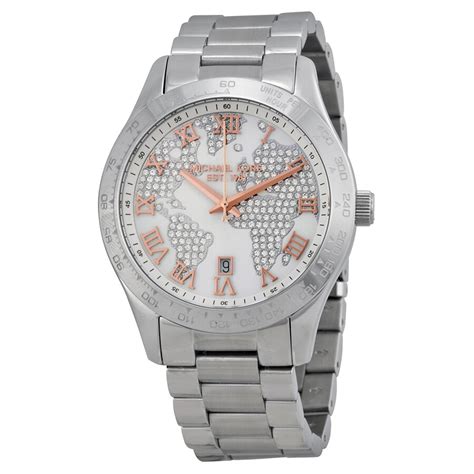 michael kors layton silber|Michael Kors Layton Silver Crystal Pave Dial Steel Ladies.